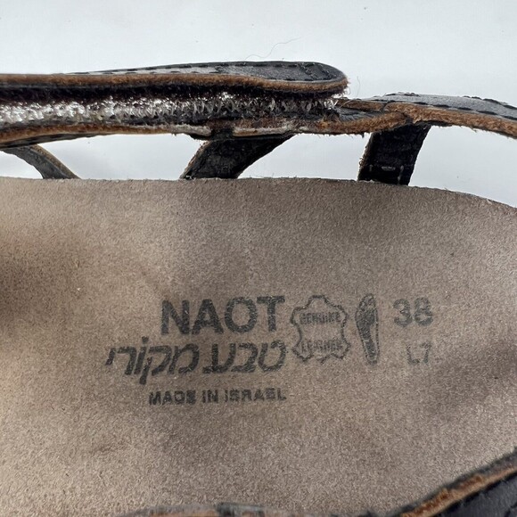 Naot Sandals Womens 38 Dorith Open Toe Strappy Flats Brown Leather Hook & Loop - Picture 4 of 5